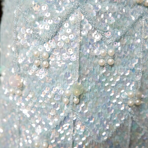 Light Blue Beaded Sequin Cardigan Sweater Top - Picture 7 of 10
